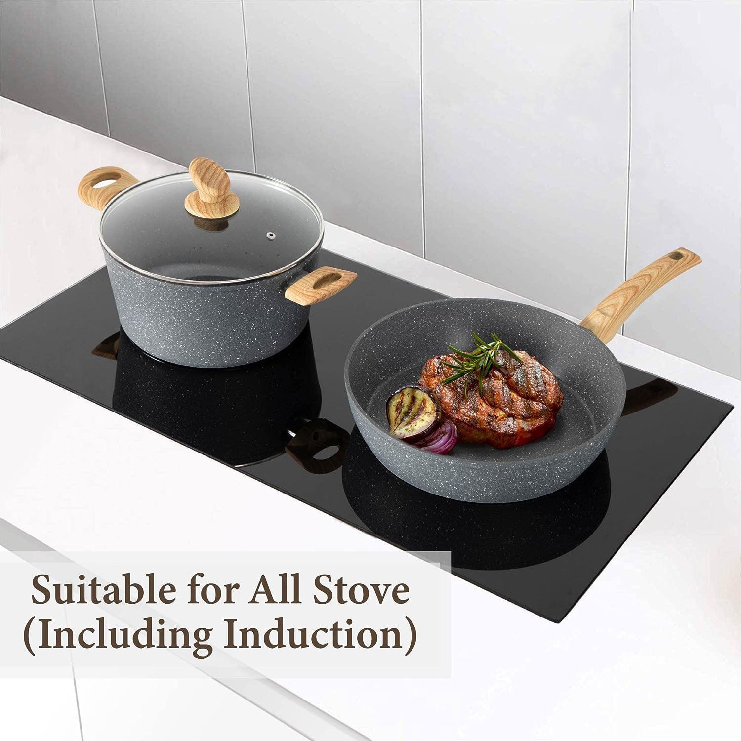 12pcs with Induction soup pot set with lid forged Non-stick Cookware Sets