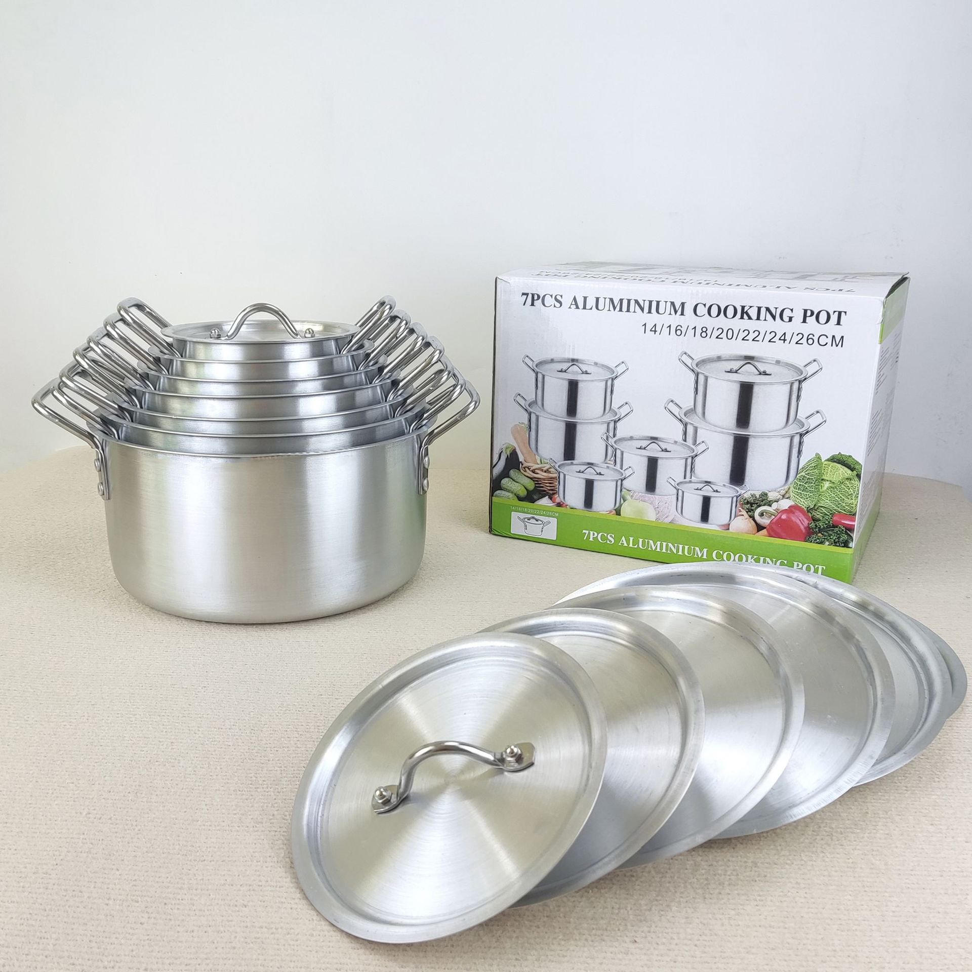 Kitchen Cookware Pots With Lid Aluminium 7 Pieces Cooking Pot Set Uncoated Pans 14 Kitchen Cooking Pot Cookware Set
