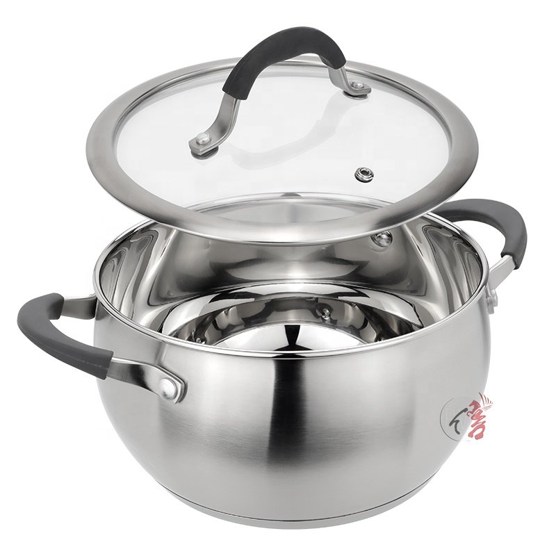 Wholesale belly shape 6pics cooking pots and pans stainless steel casserole saucepan cookware set