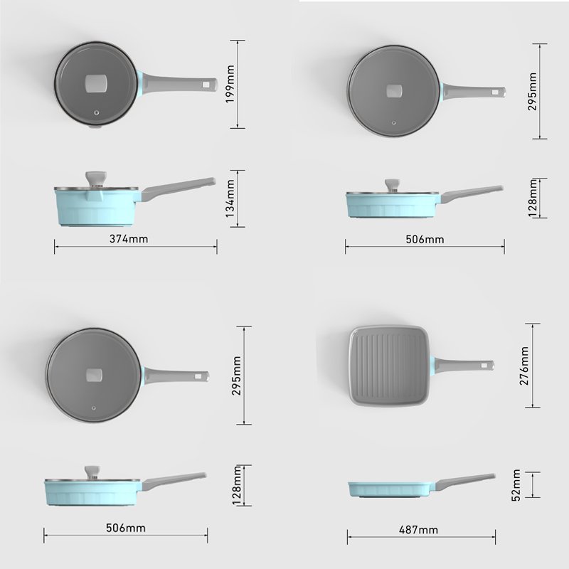 Non Stick Cookware Set Cookshcon Modern Die-Casting Aluminum 4 Pieces Cooking Set Frying Pan Soup Pot Wok Milk Pan