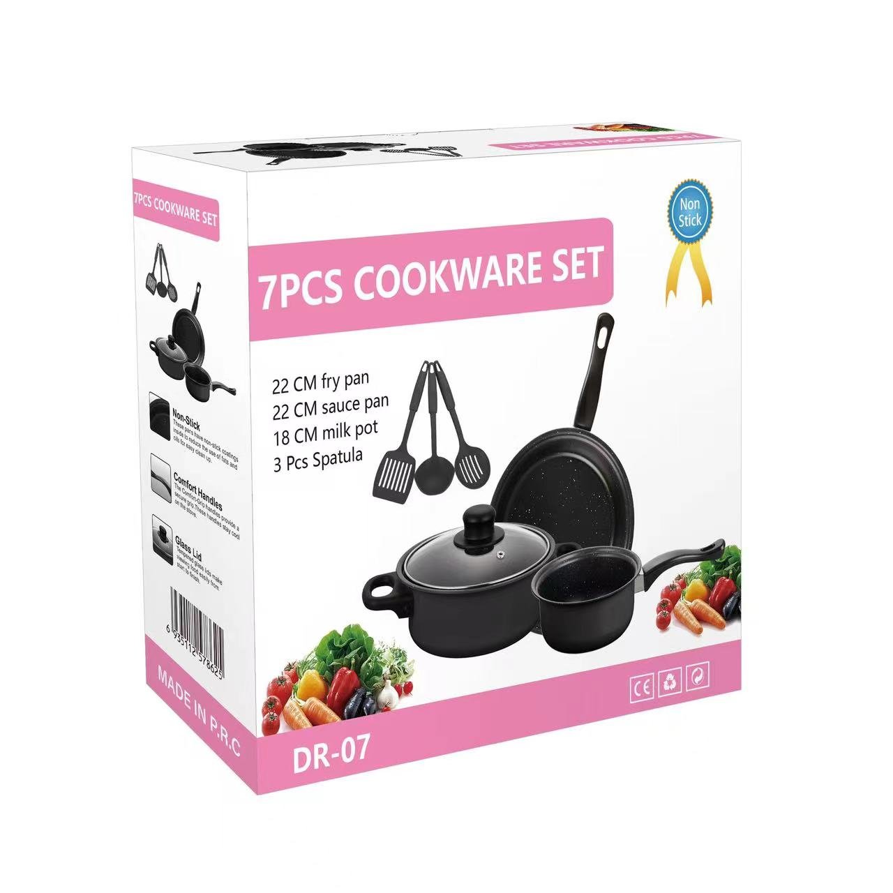 Hotel Kitchen Metal Cast Iron Cookware Bulk Packing Non Stick Cooking Pot Cookware Set With Glass Lid