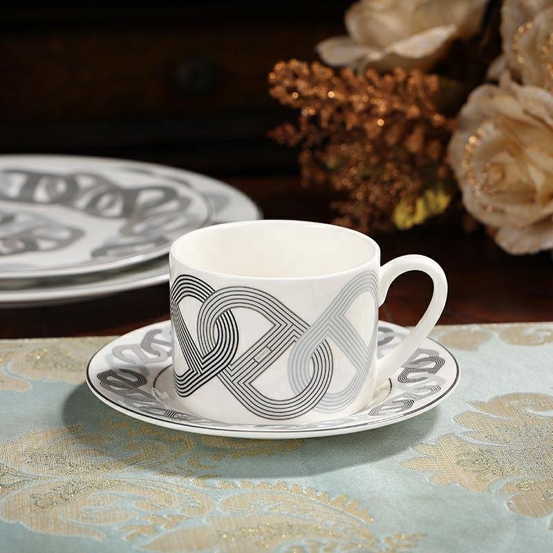 Hot Selling 4pcs Gray Annular Luxury Ceramic Dining Room Sets Exquisite Home Decor Porcelain Dinnerware Sets
