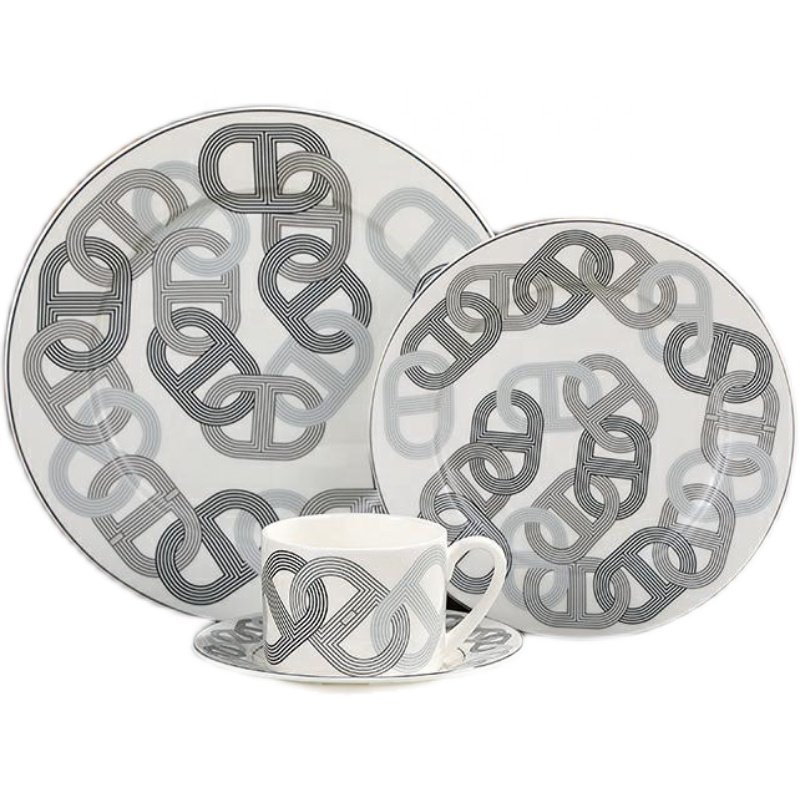 Hot Selling 4pcs Gray Annular Luxury Ceramic Dining Room Sets Exquisite Home Decor Porcelain Dinnerware Sets