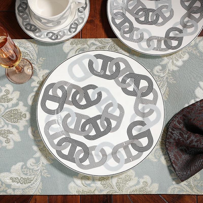 Hot Selling 4pcs Gray Annular Luxury Ceramic Dining Room Sets Exquisite Home Decor Porcelain Dinnerware Sets