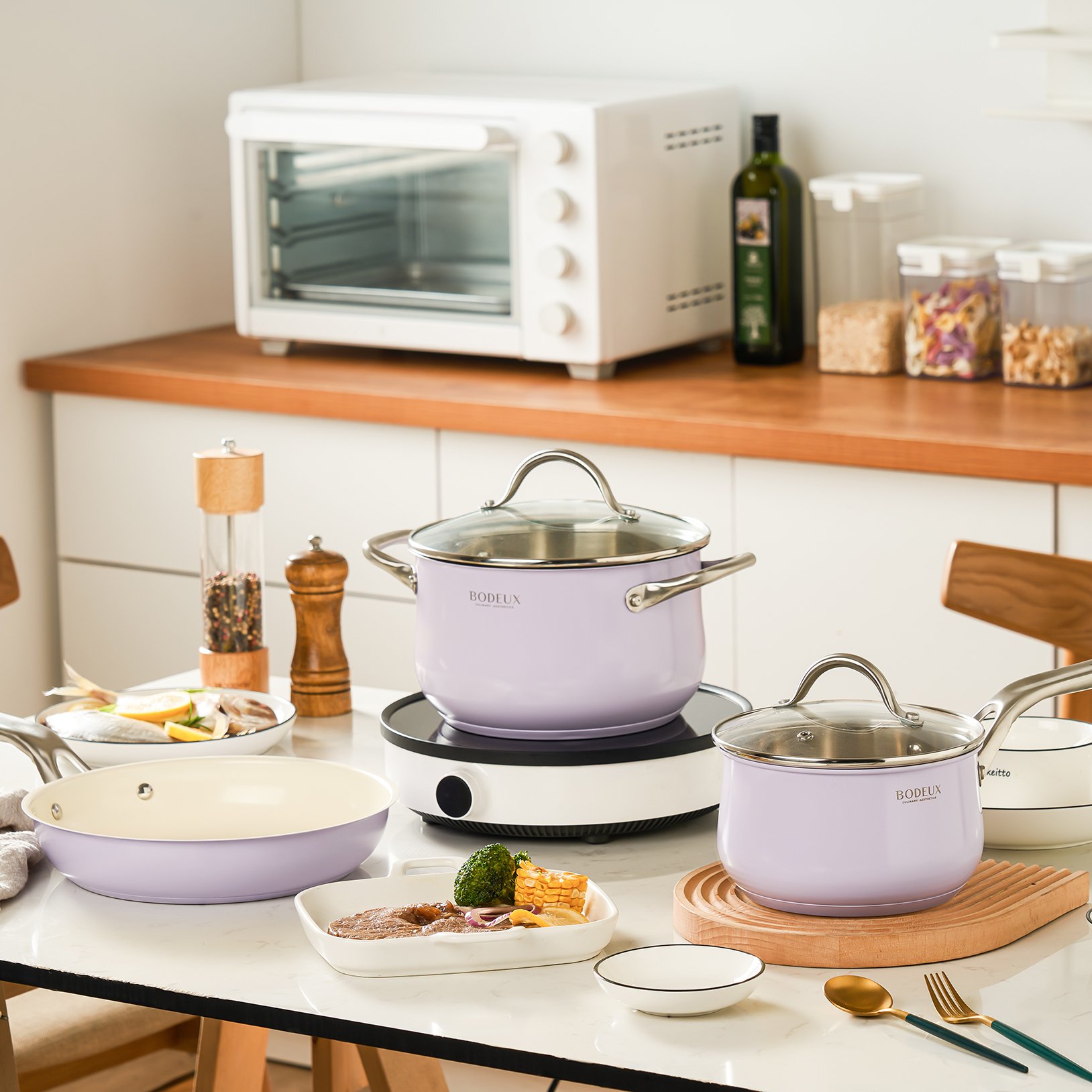New Design Elegant 304 Colored Cook pots and pans cookware sets with Glass Lid Stainless Steel Cooking Pot Set