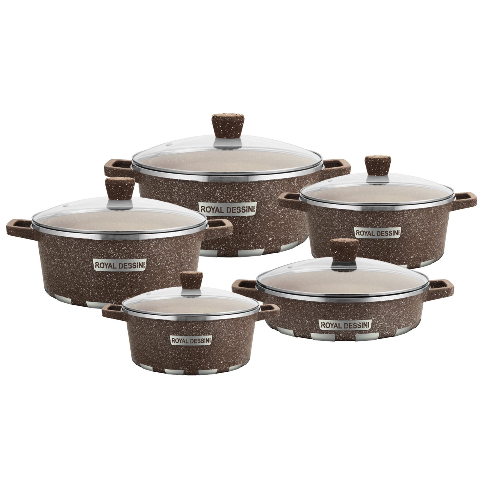 New Design Classical Casserole with Cover and Decal Safe Glass Transparent Die-casting Kitchenware Aluminum Cookware Sets
