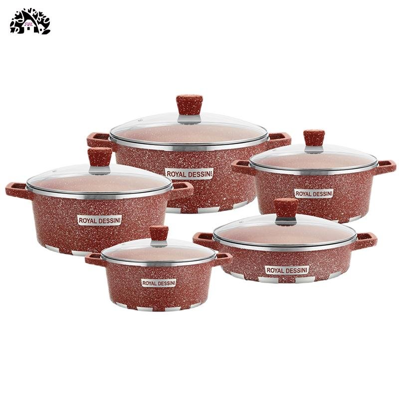 New Design Classical Casserole with Cover and Decal Safe Glass Transparent Die-casting Kitchenware Aluminum Cookware Sets