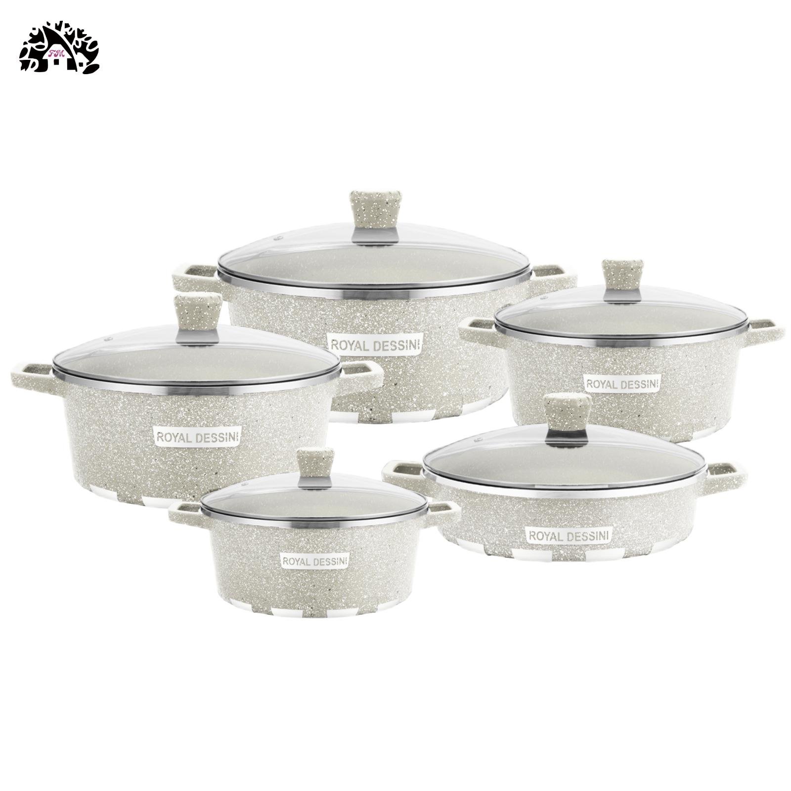 New Design Classical Casserole with Cover and Decal Safe Glass Transparent Die-casting Kitchenware Aluminum Cookware Sets