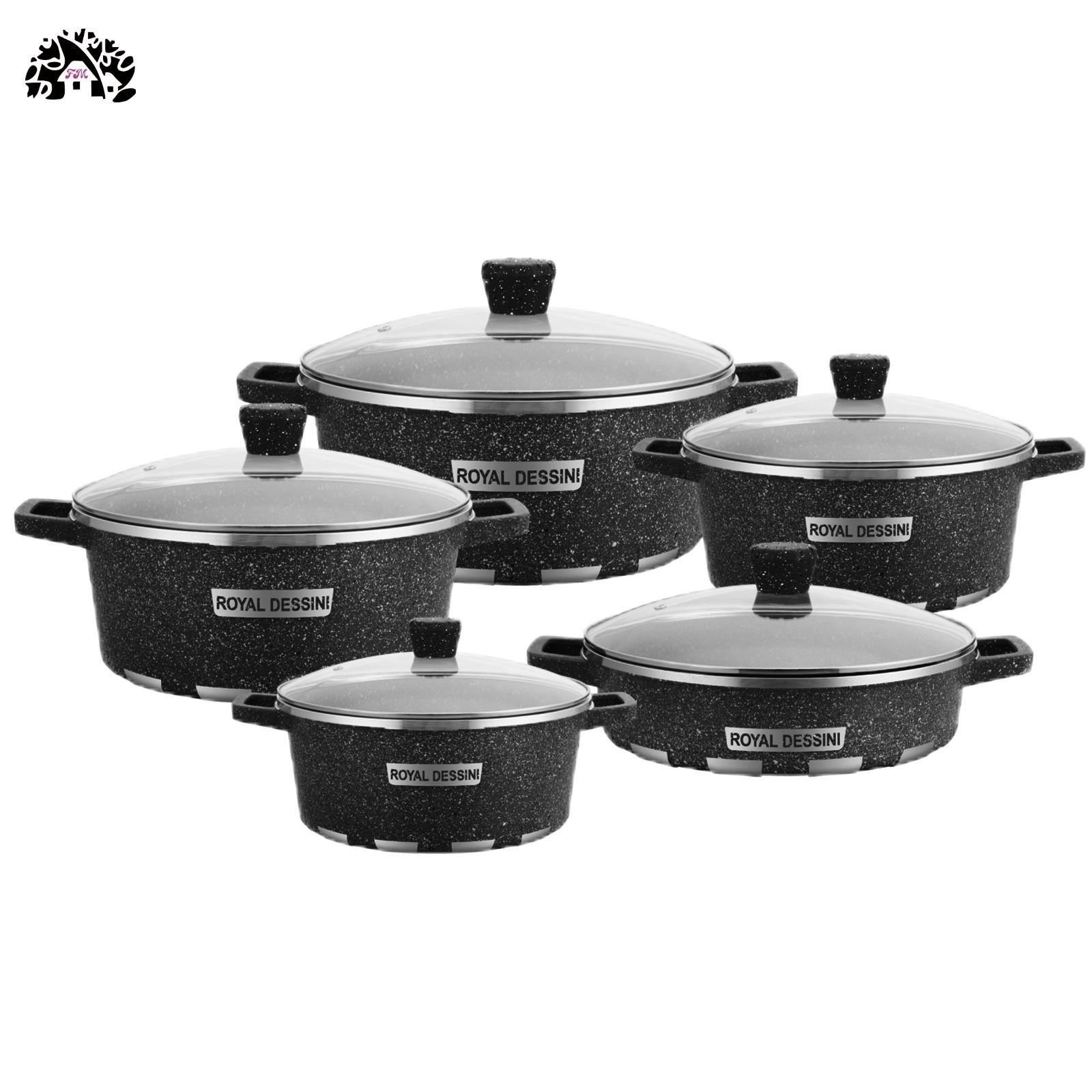 New Design Classical Casserole with Cover and Decal Safe Glass Transparent Die-casting Kitchenware Aluminum Cookware Sets