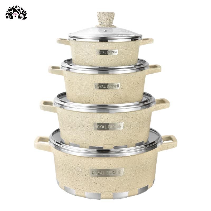New Design Classical Casserole with Cover and Decal Safe Glass Transparent Die-casting Kitchenware Aluminum Cookware Sets
