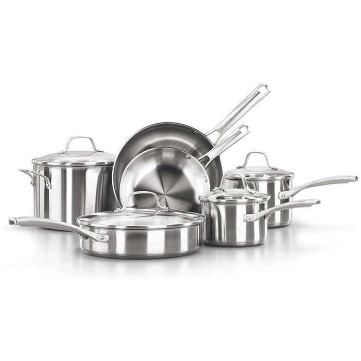 10 pieces Manufacturer Pots And Pans 3-layer Stainless Steel Cookware Set Kitchen cookware Cooking Pot with stay cool handles