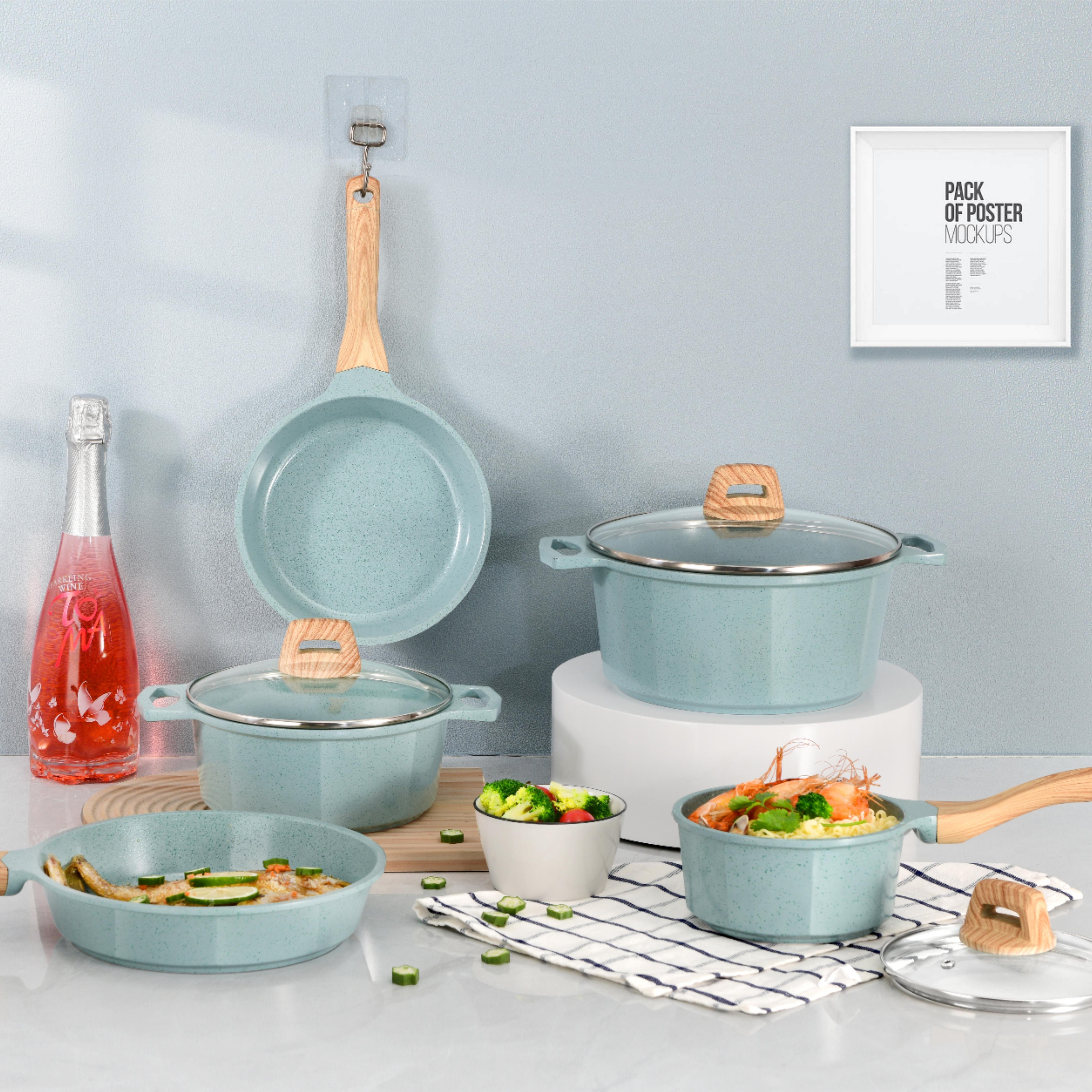 Factory Outlet Price Aluminum Die-Casting Aluminum Non-Stick Fry Pan Stew Pot Cookware Set