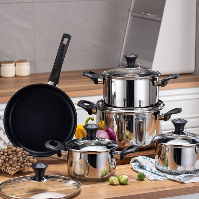 10pcs Stainless Steel Multifunctional Cooking Pot and Pan Cookware Kitchenware Cookware Set