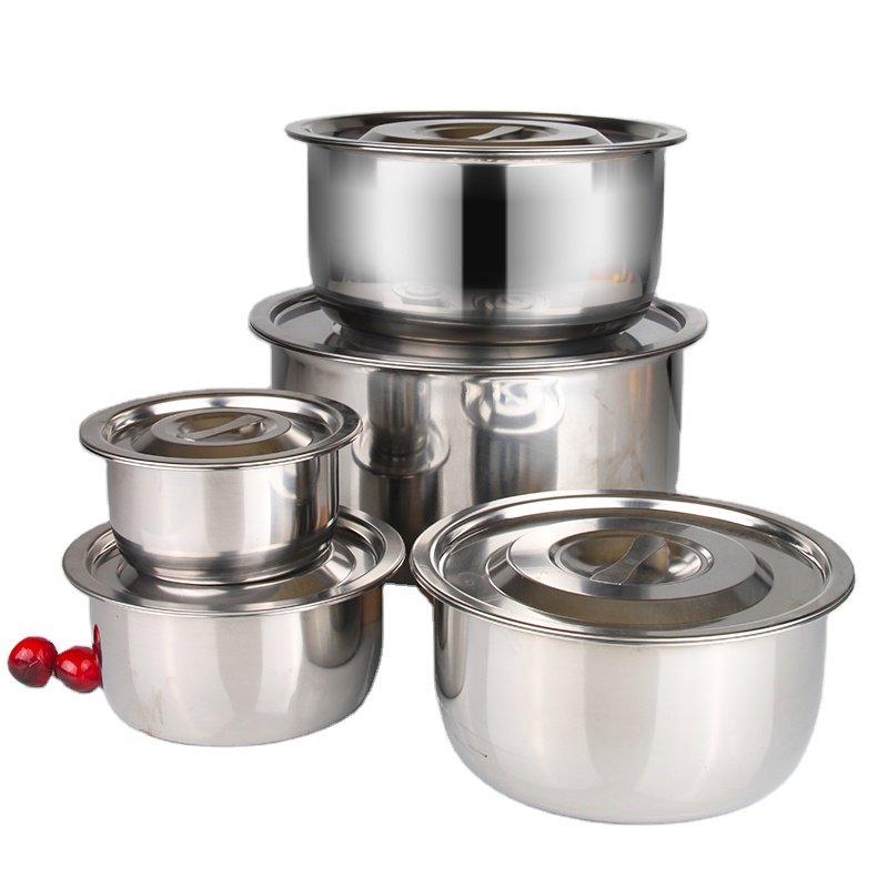 10pcs Thai Cooking Pot Set Wholesale Kitchen Stainless Steel Stock Pot With Cover Camping Cookware Sets