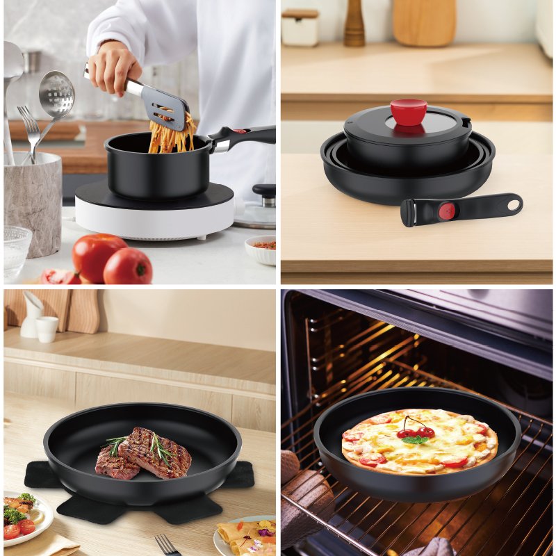 New Design Nonstick Aluminum Cookware Set with Detachable Handle, Deep Round Cake bakeware, Oven Safe