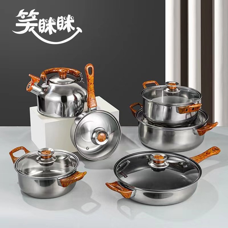 Wholesale High Quality 12pcs Stainless Steel cooking pot set cookware set kitchen Japandi panelas cookware set