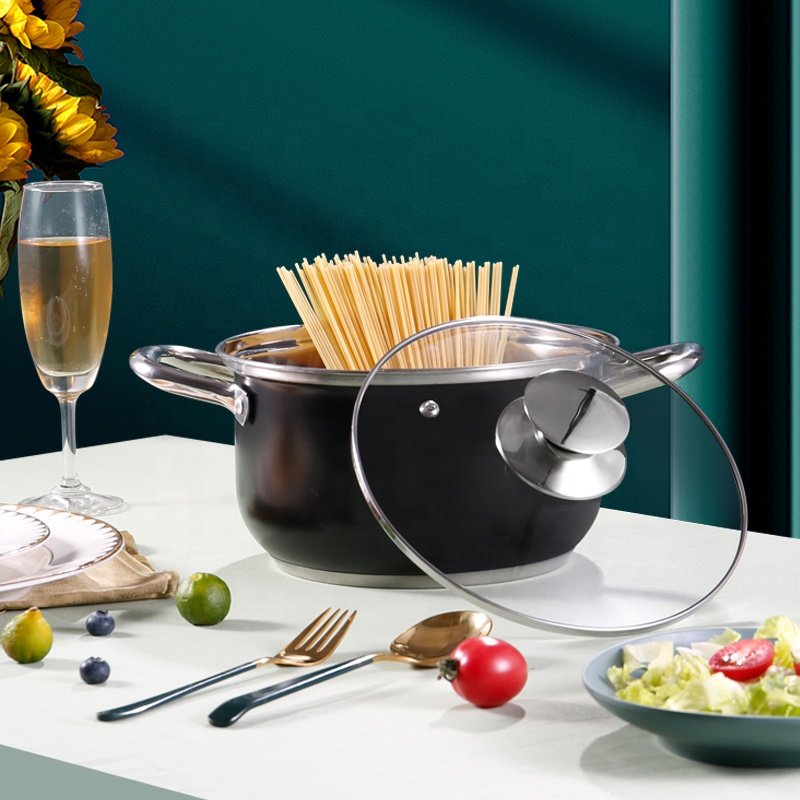 Hotsale 8pcs Sus410 Stainless Steel Soup & Stock Pots Ollas Cassroles Black Cookware Set Non Stick