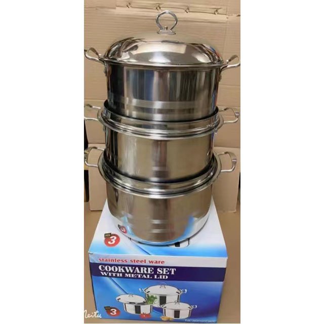 Double Bottom Cooking Pot Set Stainless Steel Cooking Pot Cookware Set 4 Pieces with Magnetic