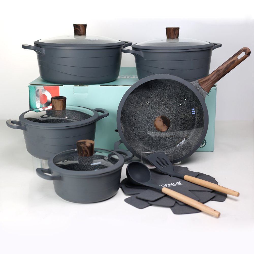 Donnor new arrival wave 15 - pieces healthy coat cooking pot non stick cookware set casserole set cooking pots