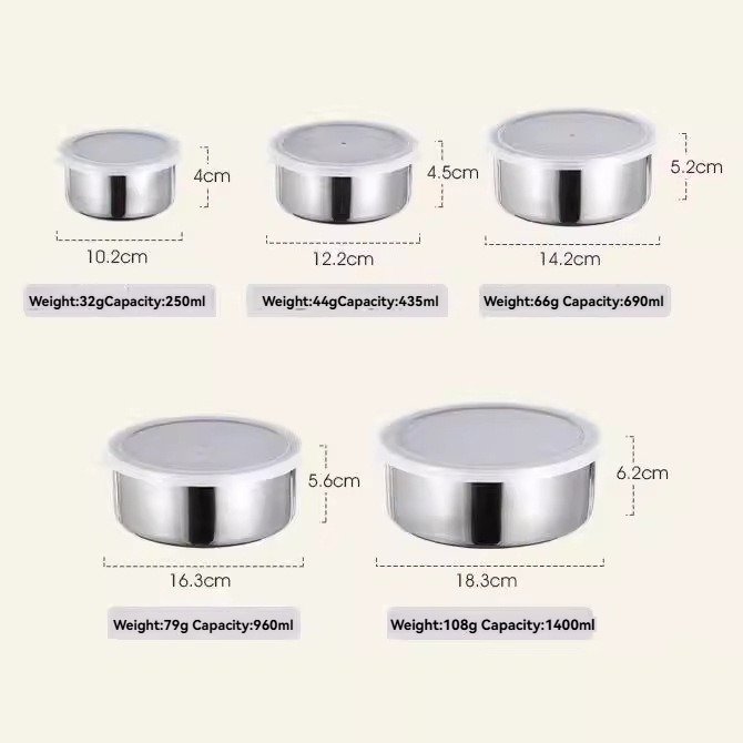 5 Pcs Home Use Insulated Stainless Steel Food Warmer Casserole With Lid Hot Pot Container Food Dishes Cookware Sets