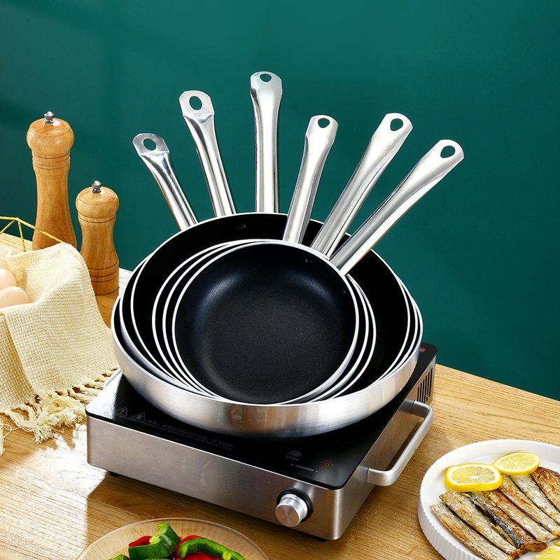 Customized Wok Pan Cooking Non Stick Cookware Sets Egg Frying Pan Omelet Steak 40cm Silver Aluminum Alloy Non-stick Fry Pan