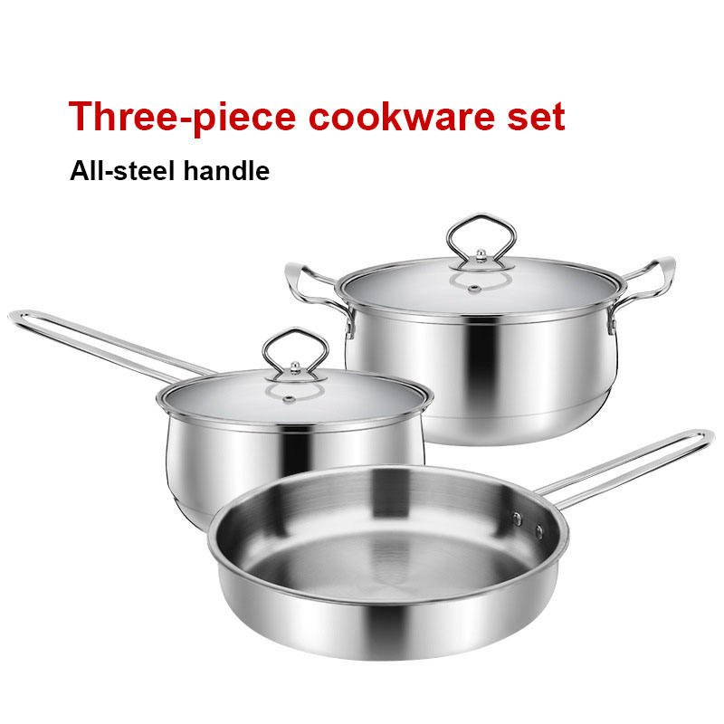 Factory direct 430 stainless steel pot three-piece soup pot milk pot frying pan set cookware set