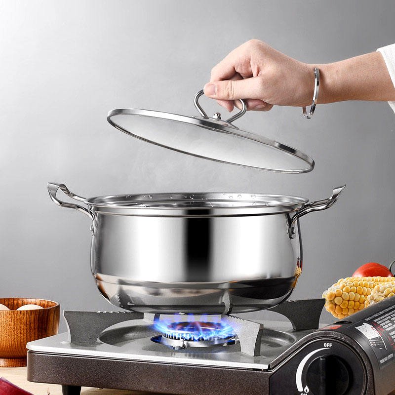 Factory direct 430 stainless steel pot three-piece soup pot milk pot frying pan set cookware set