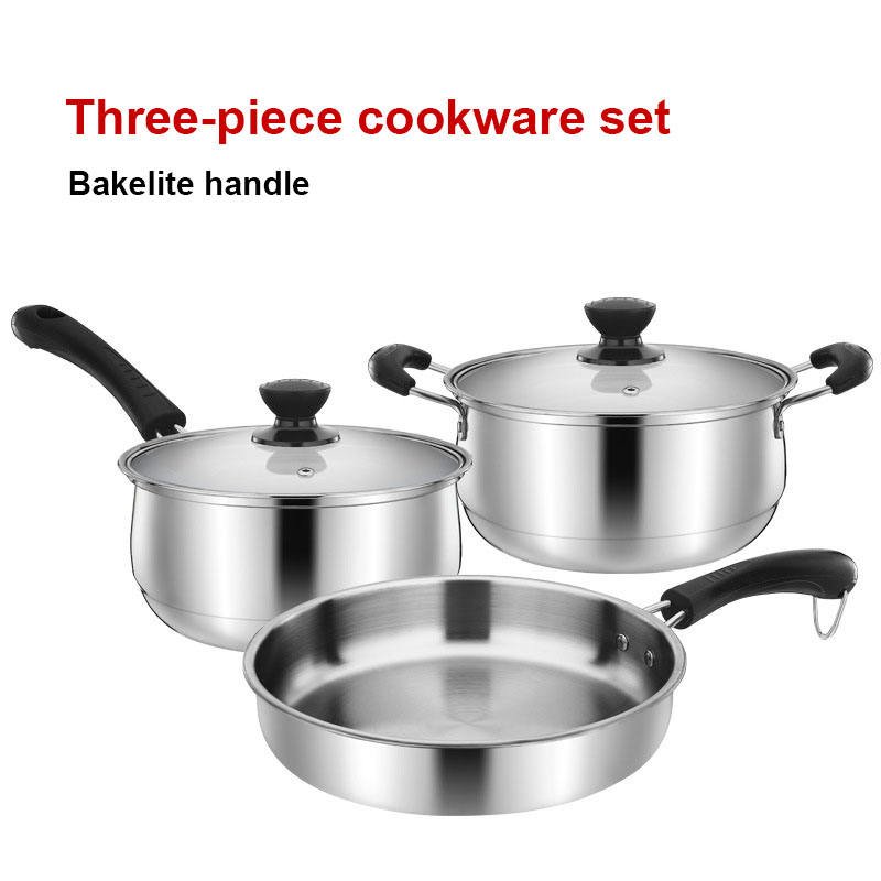 Factory direct 430 stainless steel pot three-piece soup pot milk pot frying pan set cookware set