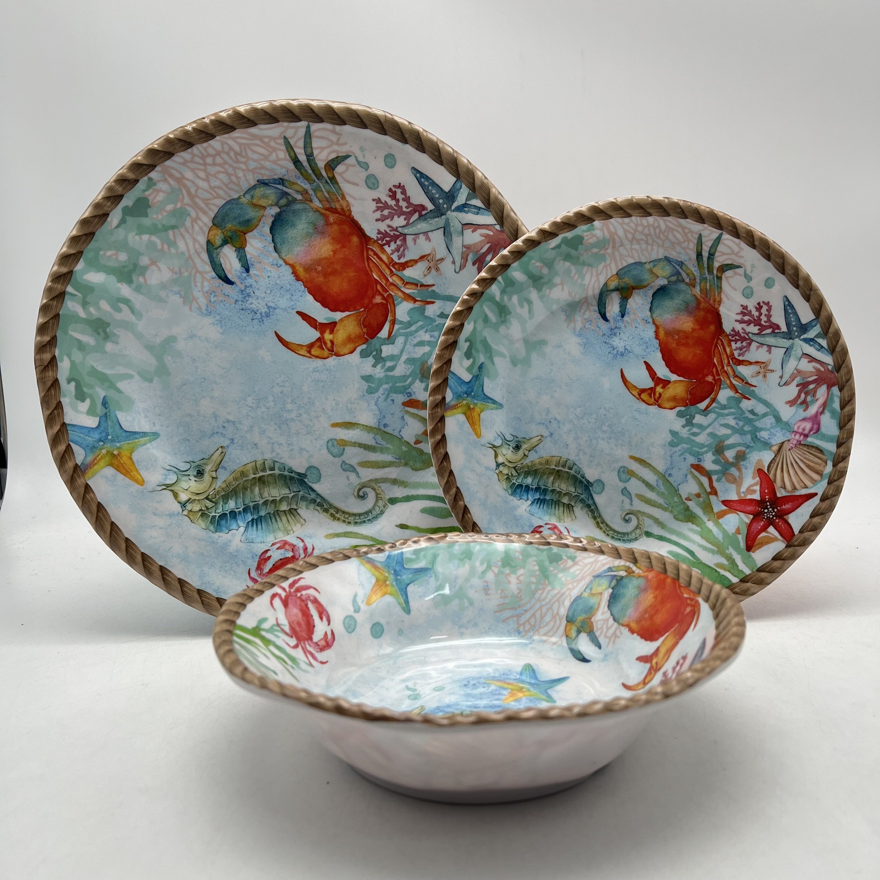 Customized 12 pcs Sea Series Design Melamine Dinnerware Set Including Plates and Bowls for Weddings Cookware melamine Tableware