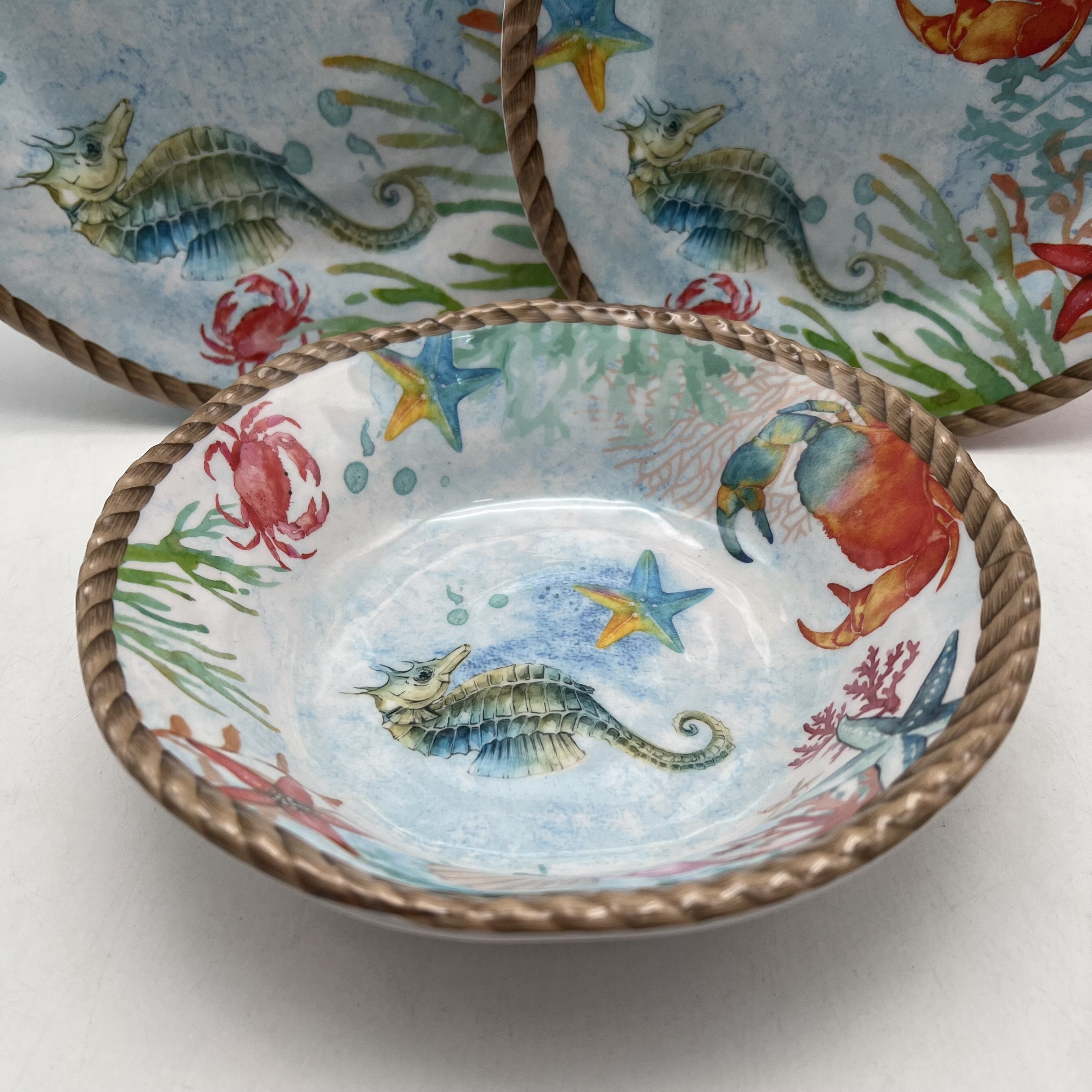 Customized 12 pcs Sea Series Design Melamine Dinnerware Set Including Plates and Bowls for Weddings Cookware melamine Tableware