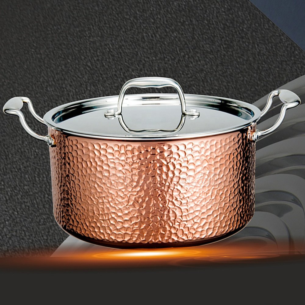 QANA Factory Wholesale OEM 10pcs Copper Pot set three layers copper stainless steel cookware soup stock pots kitchen cooking pot