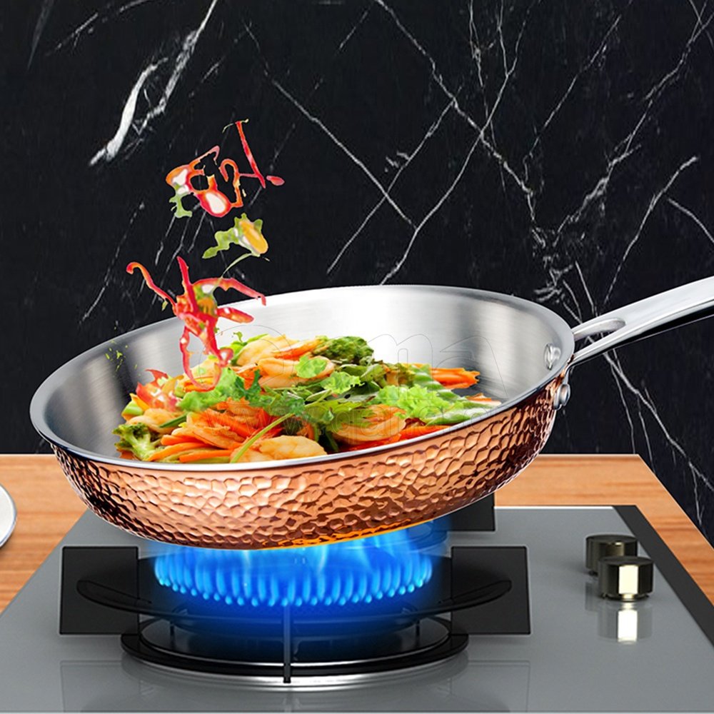 QANA Factory Wholesale OEM 10pcs Copper Pot set three layers copper stainless steel cookware soup stock pots kitchen cooking pot