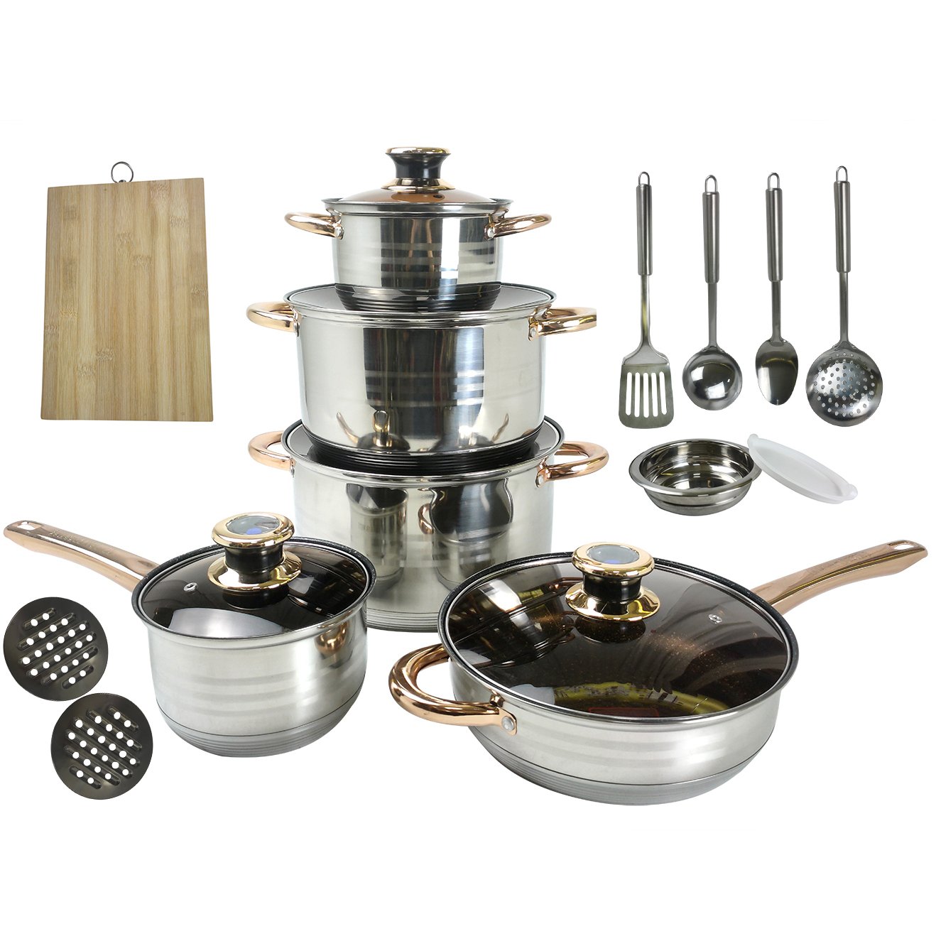 Wholesale kitchen high quality household stainless steel cookware 19 sets