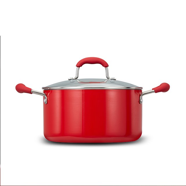 8pcs Red Non Stick Coating Aluminum Cookware Set Kitchenware Sets Induction Bottom Silicone Handle