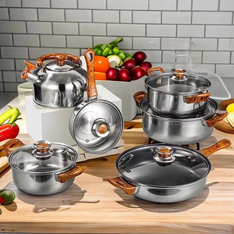 12pcs Cooking Pot Kitchenware Stainless Steel Casserole Nonstick Cookware Set Cooking Pot And Pans Set