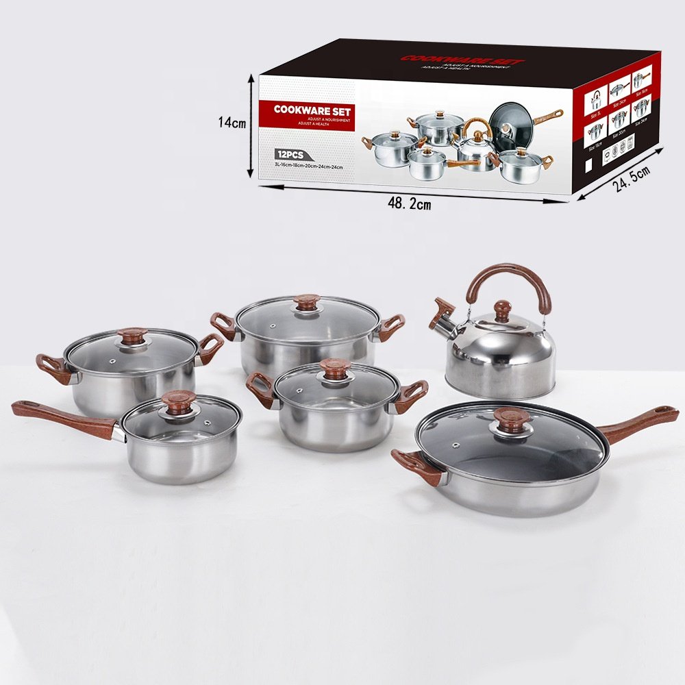 12pcs Cooking Pot Kitchenware Stainless Steel Casserole Nonstick Cookware Set Cooking Pot And Pans Set