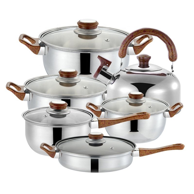 12pcs Cooking Pot Kitchenware Stainless Steel Casserole Nonstick Cookware Set Cooking Pot And Pans Set