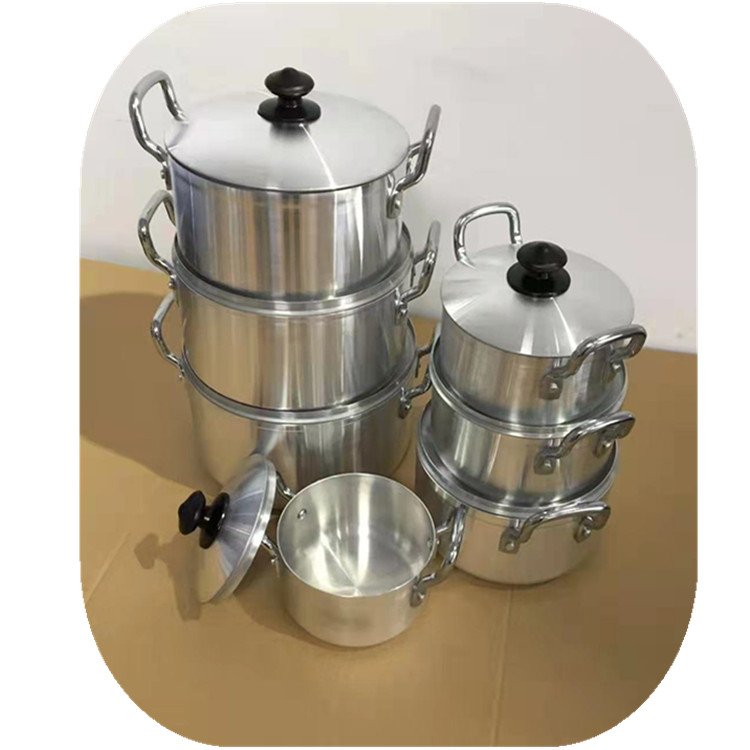 7PCS Aluminum Satin Finished Cooking Pot Set 16-28CM Africa Hot Selling Aluminum Cookware Set