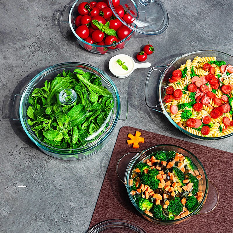 0.8L Round Tempered Gass Casserole With Lid Glass Cookware Set Cooking Pot