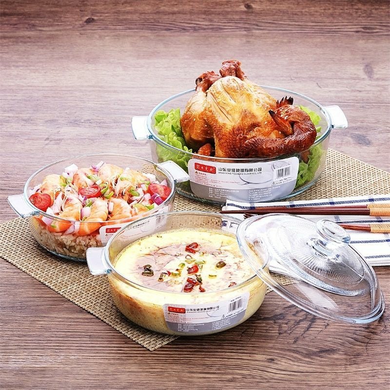 0.8L Round Tempered Gass Casserole With Lid Glass Cookware Set Cooking Pot