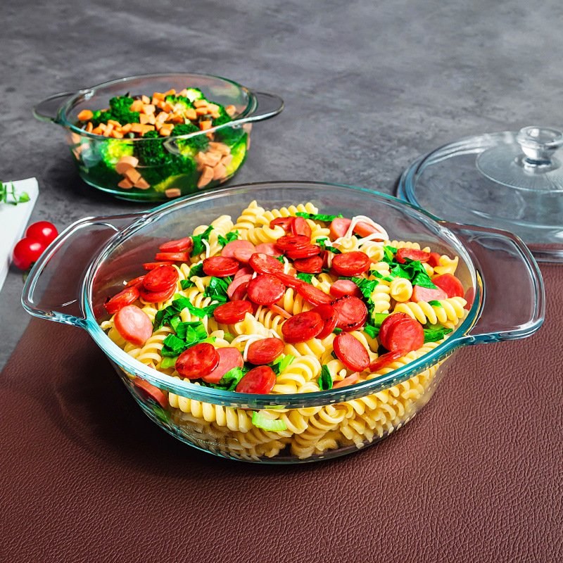0.8L Round Tempered Gass Casserole With Lid Glass Cookware Set Cooking Pot