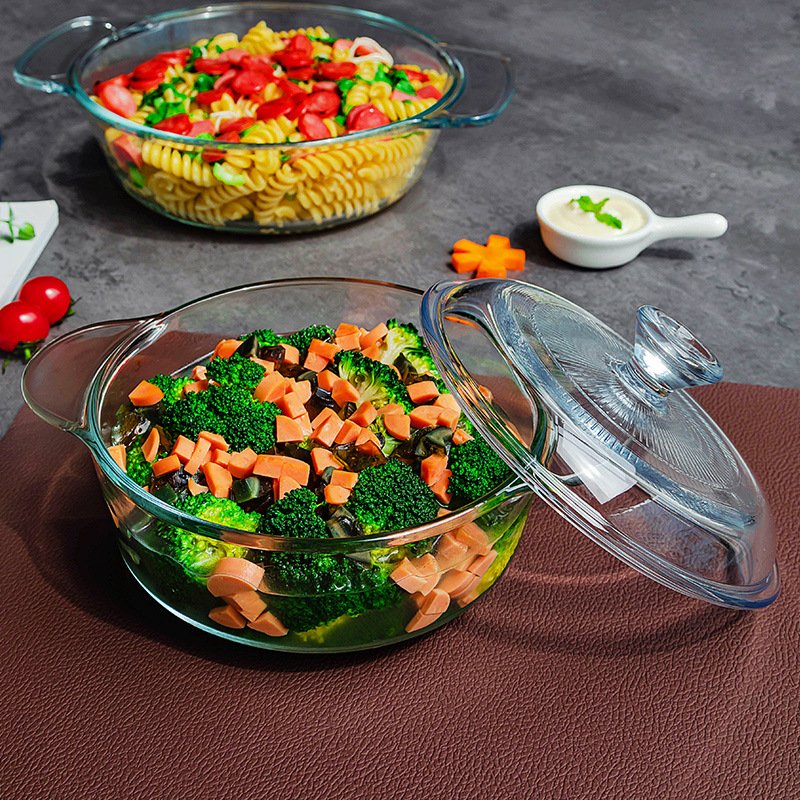 0.8L Round Tempered Gass Casserole With Lid Glass Cookware Set Cooking Pot