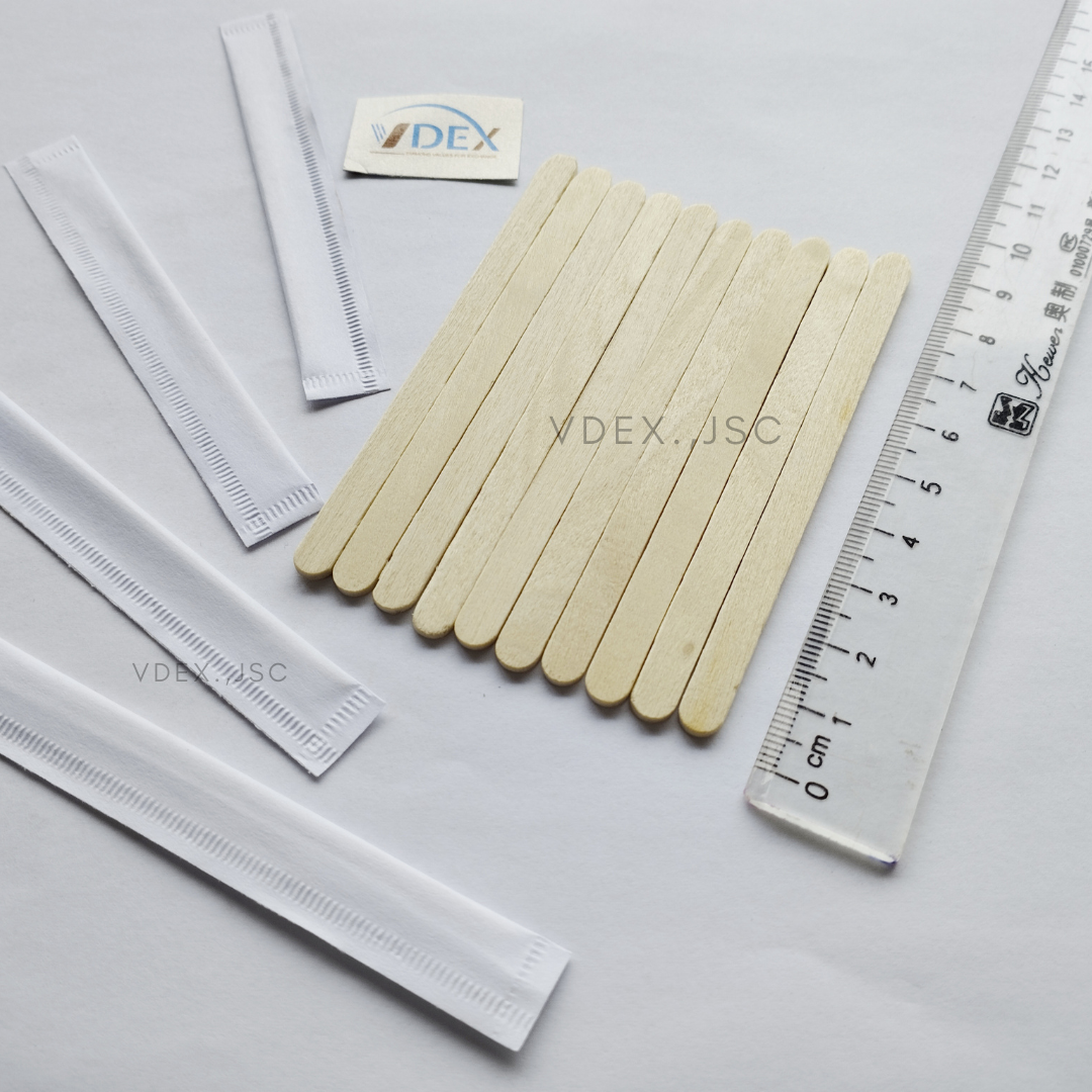 Ecofriendly wooden coffee stick from Vietnam produce coffee stirrer wood tea sticks disposable plastic paper wrapped coffee stir