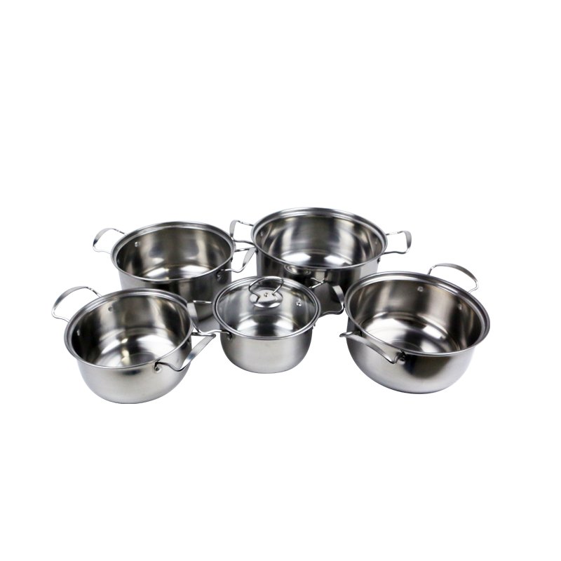 High Quality 10pcs Stainless Steel Cookware Pot Kitchen Cookware Set With Glass Lid