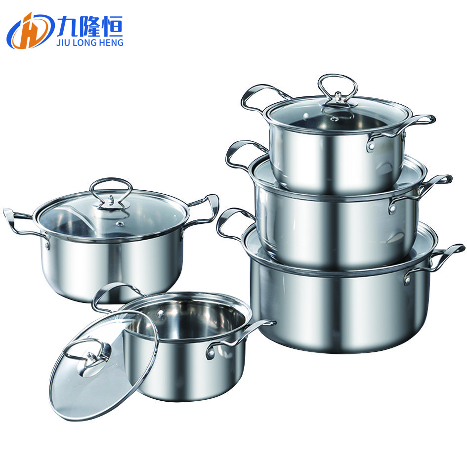 High Quality 10pcs Stainless Steel Cookware Pot Kitchen Cookware Set With Glass Lid