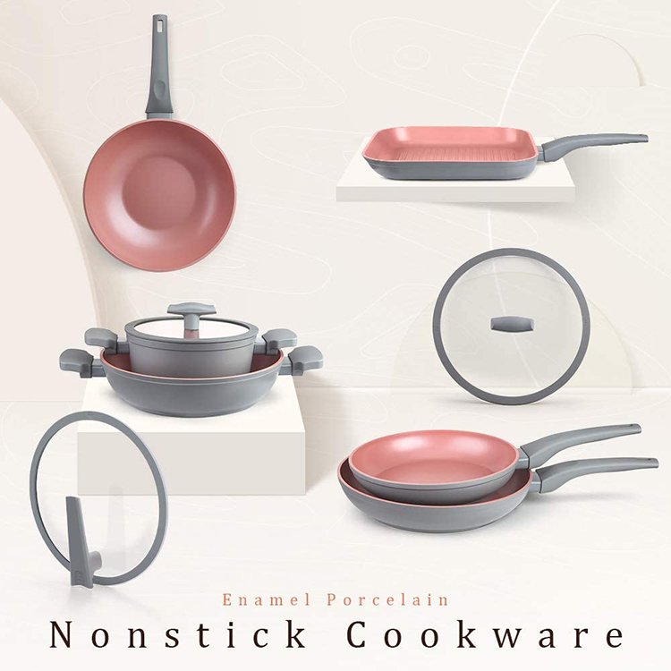 MYH Modern 9pcs Forged Aluminium Kitchenware Ceramic Coating Nonstick Induction Pots and Pans Cookware Set with Lid