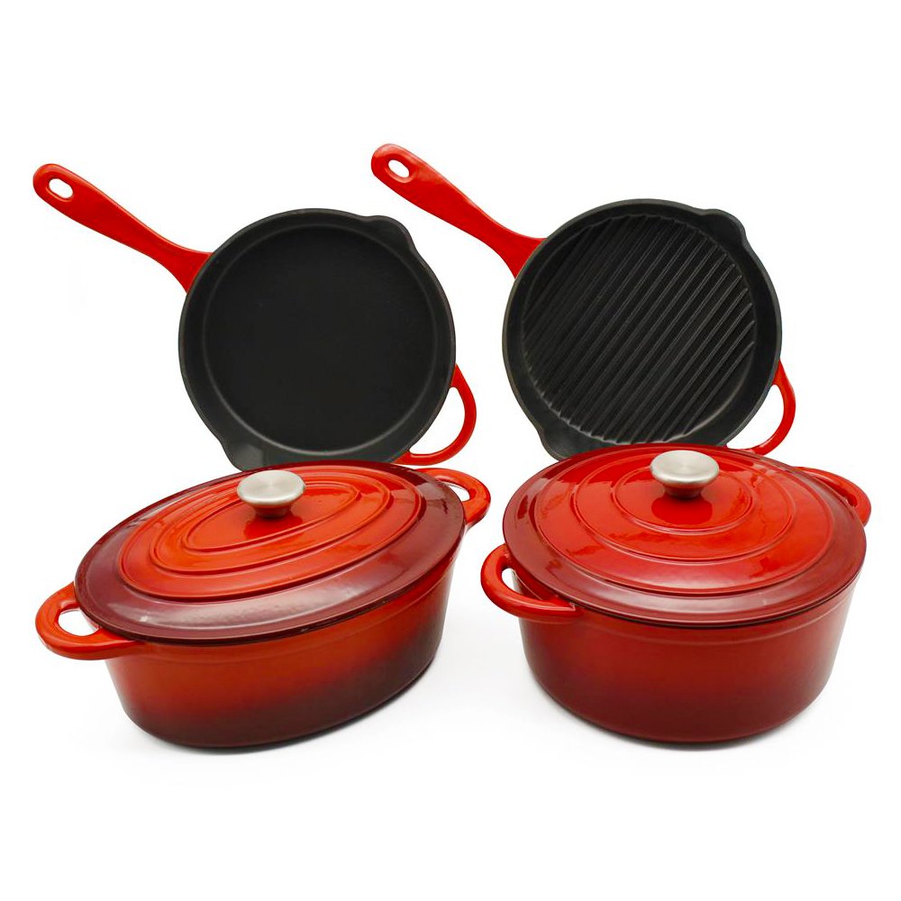 Bright Houseware Wholesale 6pcs Cast Iron Pots And Pans Non Stick Cookware Sets Red Enameled Cast Iron Cookware Set