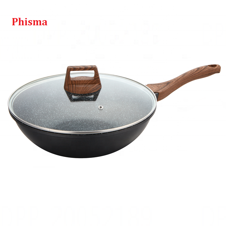 High Quality Cast Aluminium Cookware Granite Non Stick Wok Pan With Induction Bottom Household