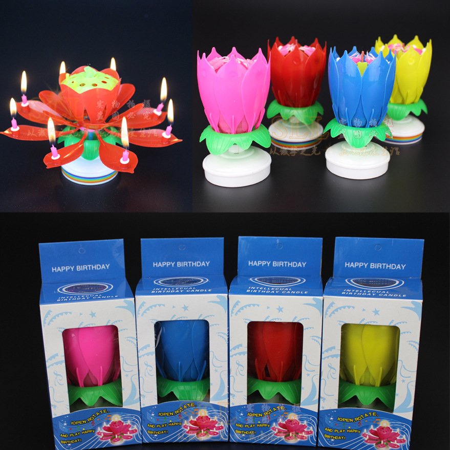 High Quality Birthday Cake Candle Lotus Singing Birthday Cake Firework Candle Birthday Party Spinning Lotus Candle