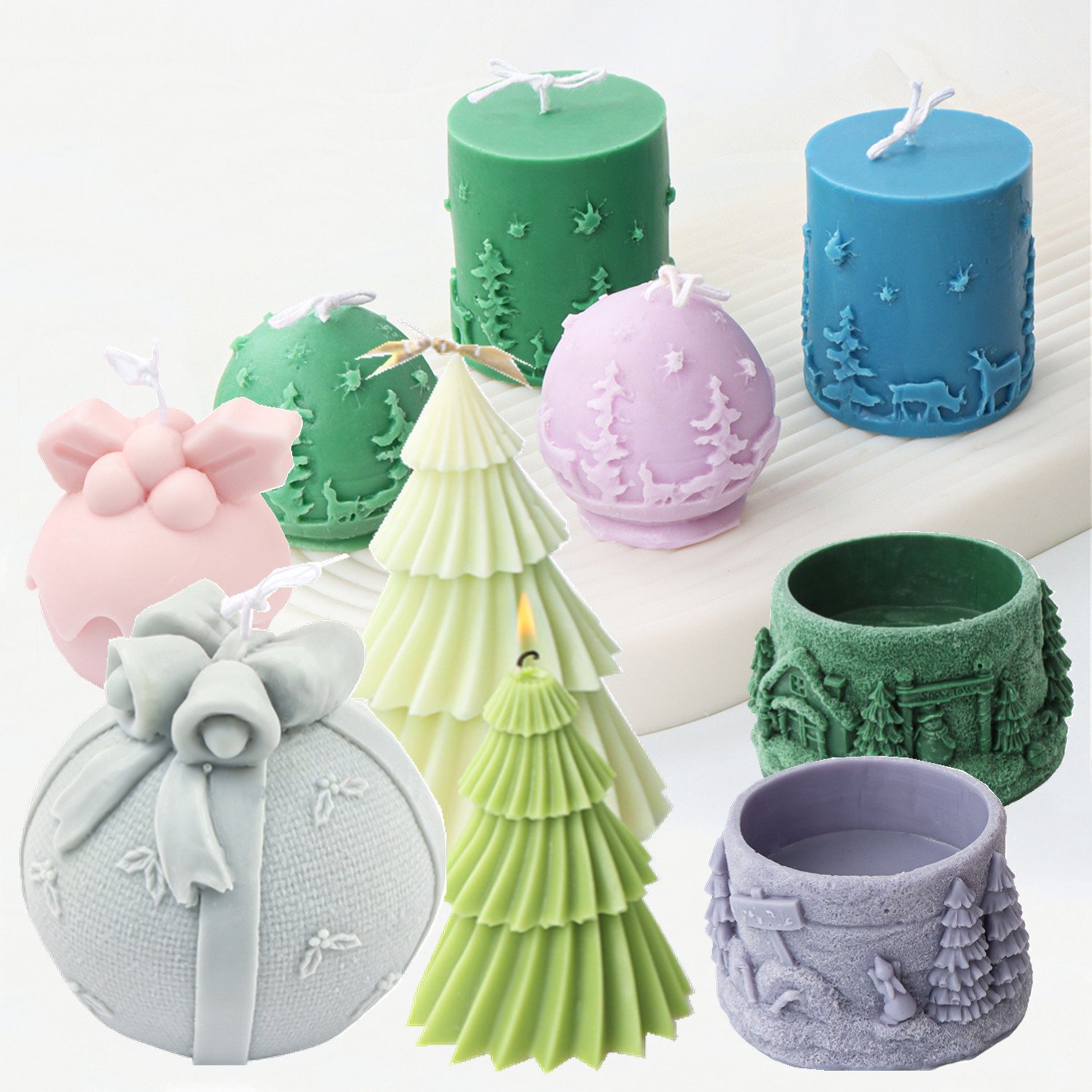 Christmas Scented Candle Supplies Xmas Tree Candle Mold Silicone Gift Ball Resin Soap Tools DIY Scene Cylinder Plaster Ornaments